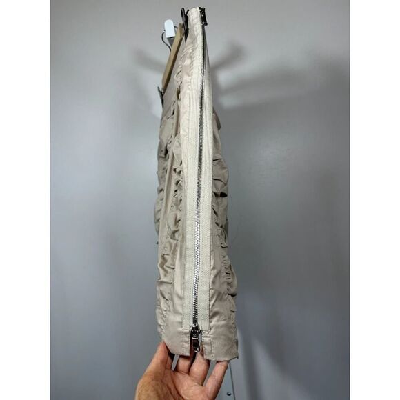 PURE AMICI Women's Ruched Side Zip Mini Cotton Blend Skirt Khaki Size Large - Picture 6 of 10